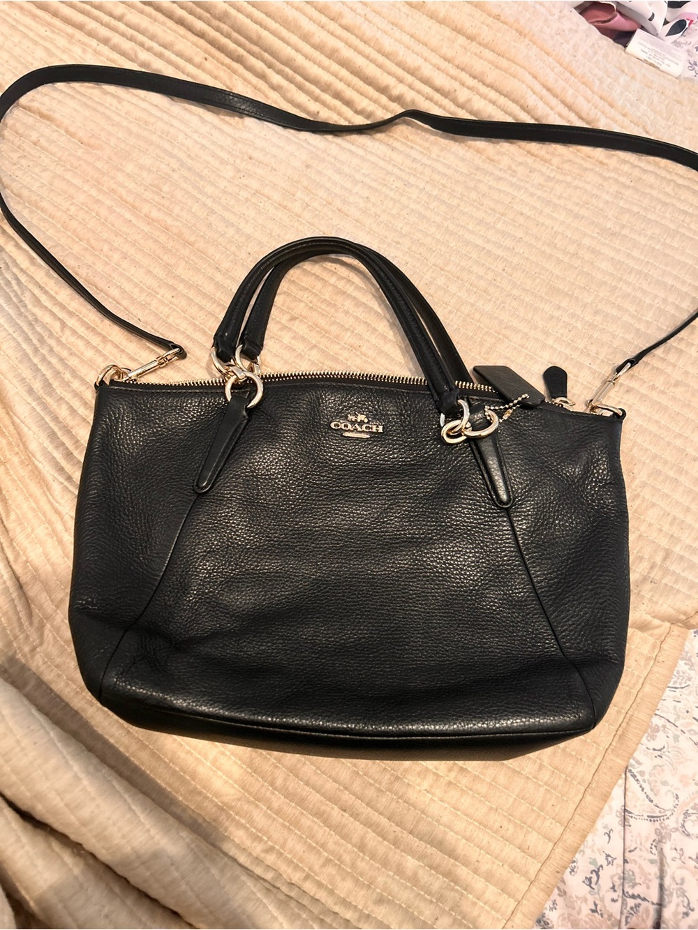 Coach Black Leather kelsey Satchel with Crossbody Strap